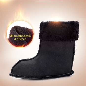 Cizme de ploaie pentru bărbați, până la mijlocul gambei, căptușite cu fleece pentru căldură, impermeabile și antiderapante, PVC pe partea superioară