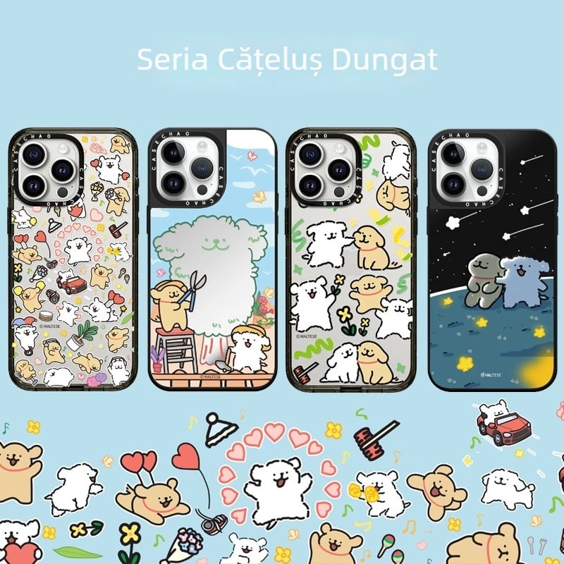 Carcasă Caseti Line Puppy 16Pro pentru iPhone 15 Pro Max, iPhone 13 Pro și iPhone 14