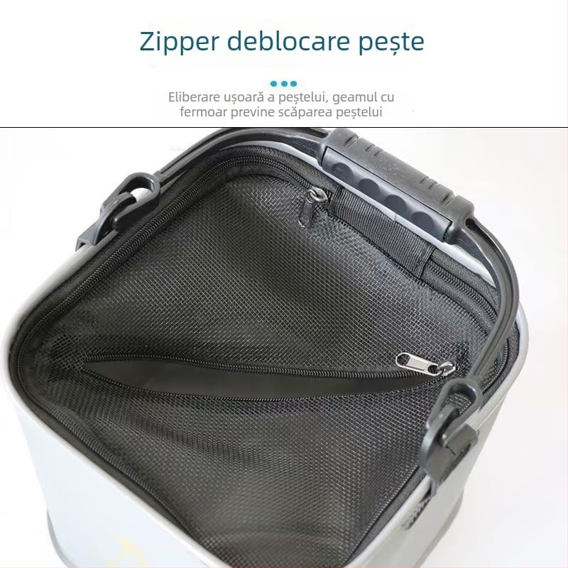 Galeată de pescuit cu mâner pentru exterior - impermeabilă, îngroșată, cu plasă și fermoar (Material: EVA)