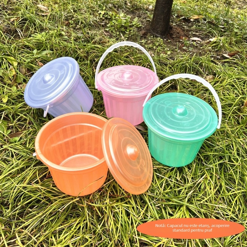 Găleată din plastic translucidă cu capac, ușor de purtat, pentru spălat pensule și pictură