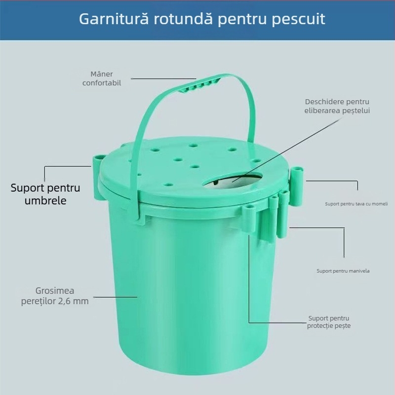 Găleată rotundă multifuncțională pentru pescuit, plastic EVA, design monobloc, mâner pentru transportul peștilor vii