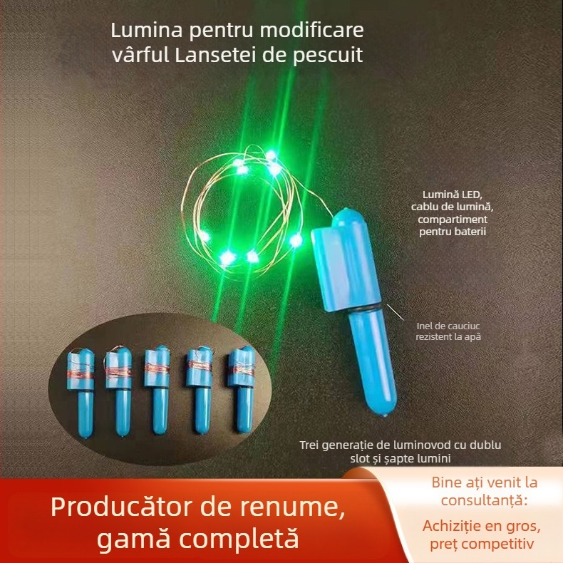 Lumină LED pentru vârful undiței, alimentare cu baterie, corp din plastic, rază 100–200 m