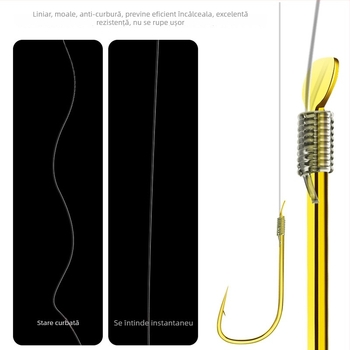 Meiou cârlig de pescuit — cârlig dublu, manșon auriu, cu barbă, gata legat