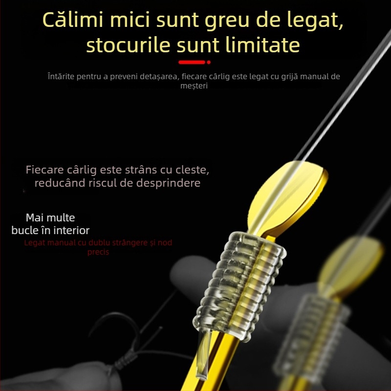 Meiou cârlig de pescuit — cârlig dublu, manșon auriu, cu barbă, gata legat