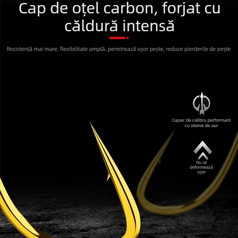 Meiou cârlig de pescuit — cârlig dublu, manșon auriu, cu barbă, gata legat