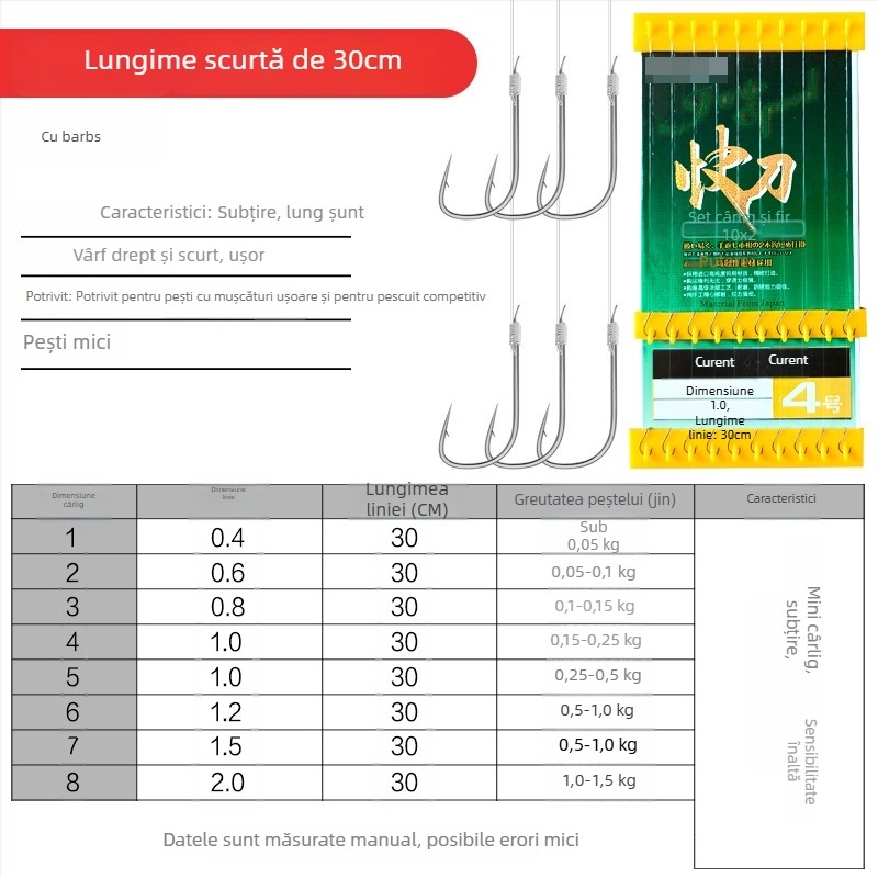 Meiou cârlig de pescuit — cârlig dublu, manșon auriu, cu barbă, gata legat