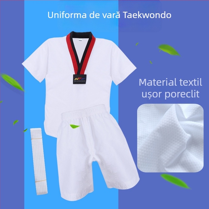 Uniformă Taekwondo pentru copii și adulți, material din amestec de bumbac, căptușeală din bumbac, abatere de 1–2 cm, potrivită pentru fitness, modelare corporală și arte marțiale