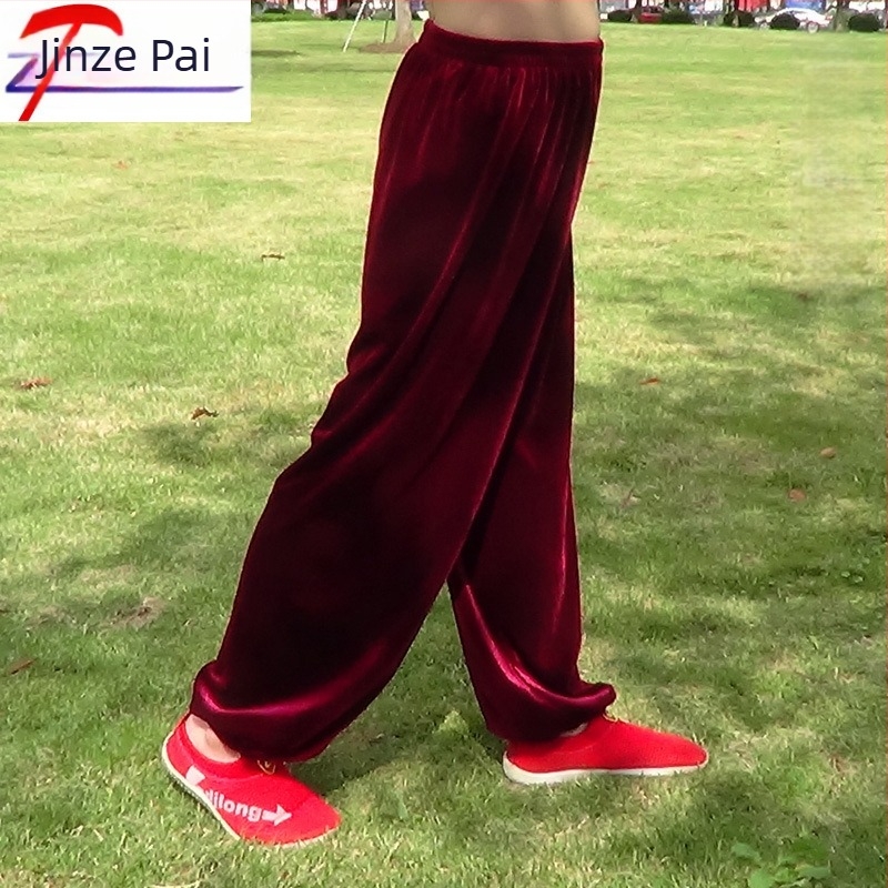 Pantaloni Tai Chi pentru copii, iarnă, din catifea, călduroși, exterior 95% poliester, căptușală 100% poliester, pentru Tai Chi, arte marțiale, alergare