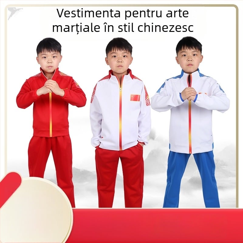 Îmbrăcăminte sport unisex pentru copii, Sanda – arte marțiale, 280 g greutate țesătură, țesătură South Korea Silk cu căptușeală 100% bambus, posibilitate logo
