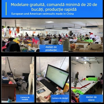 Costum de baie bikini din două piese, talie înaltă, decupat la spate, cu susținere metalică și bureți pentru bust