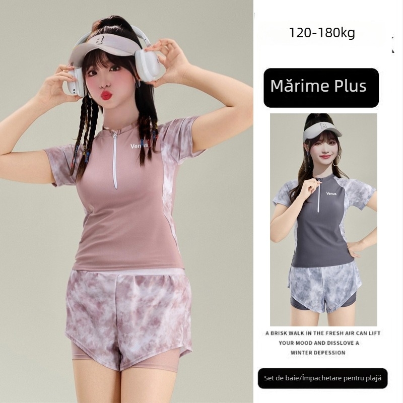 Costum de baie două piese pentru femei, acoperire conservatoare a abdomenului și bureți la bust, material Milk Silk (92% Spandex), 280 g, căptușeală poliester