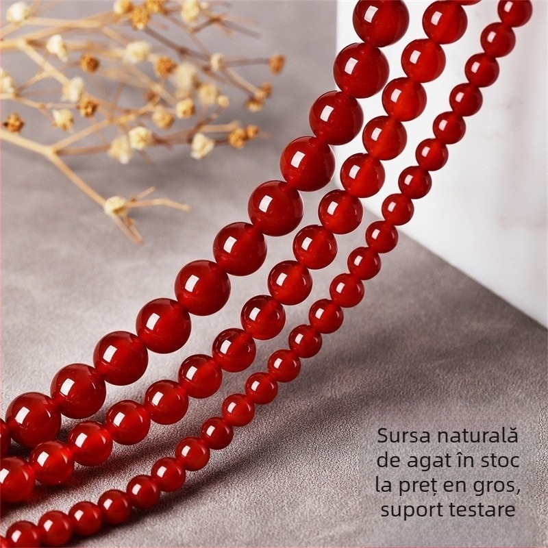 Componente pentru bijuterii DIY – mărgele libere din agat, rotunde, semifinisate, pentru lanțuri lungi