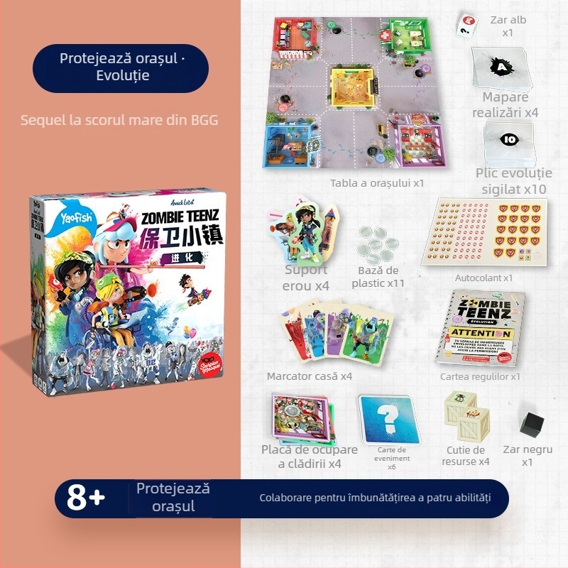 Yaofish Ray Fish Defends Campus – Joc educațional de societate cu cărți pentru copii 4–14 ani, interacțiune părinte-copil