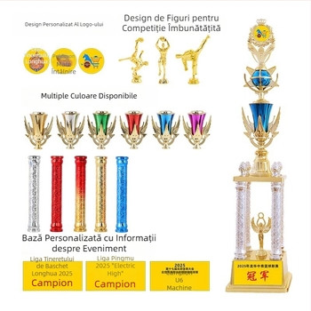 Trofeu cu patru coloane – plastic, personalizabil, imprimare logo disponibil, Brand Moral Style, cadou potrivit