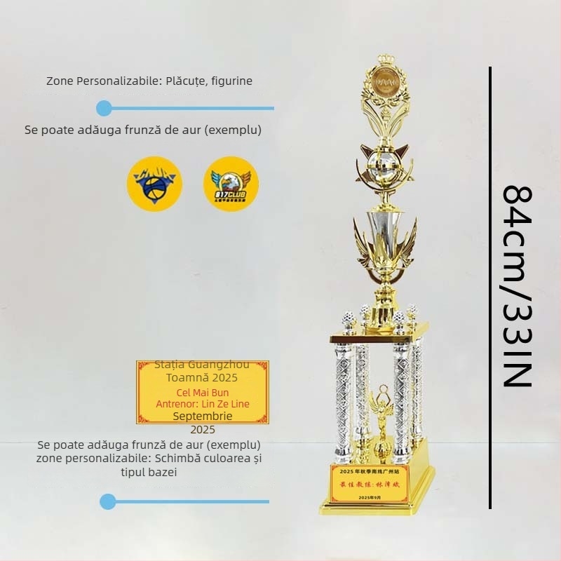 Trofeu cu patru coloane – plastic, personalizabil, imprimare logo disponibil, Brand Moral Style, cadou potrivit