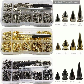 Mogi 80 seturi nituri conice din aliaj de zinc pentru haine și piele DIY – capete decorative de nituri și accesorii