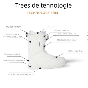 Ghete snowboard unisex, partea superioară PU cu țesătură impermeabilă, talpă din cauciuc, branț cu amortizare, izolație termică