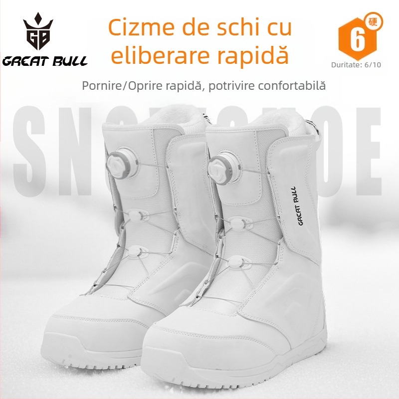 Ghete snowboard unisex, partea superioară PU cu țesătură impermeabilă, talpă din cauciuc, branț cu amortizare, izolație termică