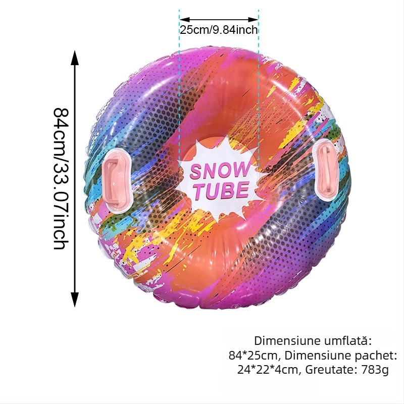 Tubă gonflabilă de zăpadă pentru tineri 7–14 ani, material PVC, utilizare în exterior (camping, petreceri), cu pernă mai groasă