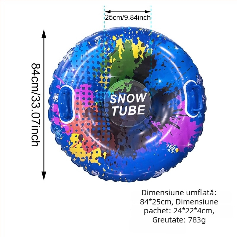 Tubă gonflabilă de zăpadă pentru tineri 7–14 ani, material PVC, utilizare în exterior (camping, petreceri), cu pernă mai groasă