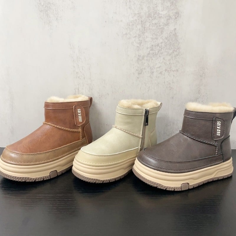 Botosei de iarnă pentru copii, patchwork, călduroase și confortabile, suprafața: super fibră, talpă din cauciuc, unisex, vârste 4–16 ani, stil de relaxare, iarnă 2025