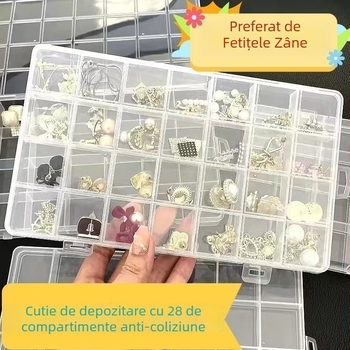 Cutie transparentă de depozitare pentru bijuterii cu compartimente fixe – organizator pentru unghii, inele, cercei, mărgele și accesorii pentru păr