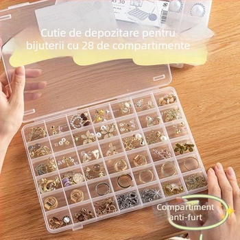 Cutie transparentă de depozitare pentru bijuterii cu compartimente fixe – organizator pentru unghii, inele, cercei, mărgele și accesorii pentru păr