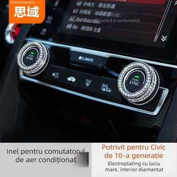 Compatibil cu Civic de a 10-a generație: inel decorativ pentru butonul de climatizare și patch pentru consola centrală; metal; nepersonalizat