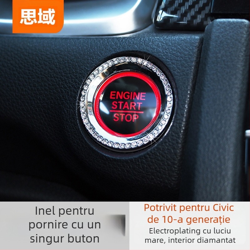 Compatibil cu Civic de a 10-a generație: inel decorativ pentru butonul de climatizare și patch pentru consola centrală; metal; nepersonalizat
