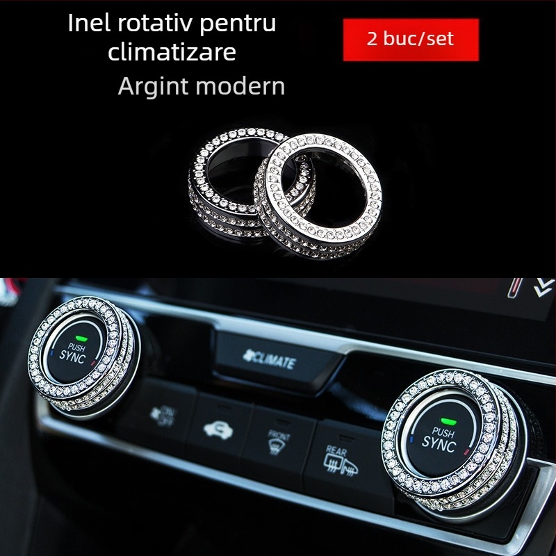 Compatibil cu Civic de a 10-a generație: inel decorativ pentru butonul de climatizare și patch pentru consola centrală; metal; nepersonalizat