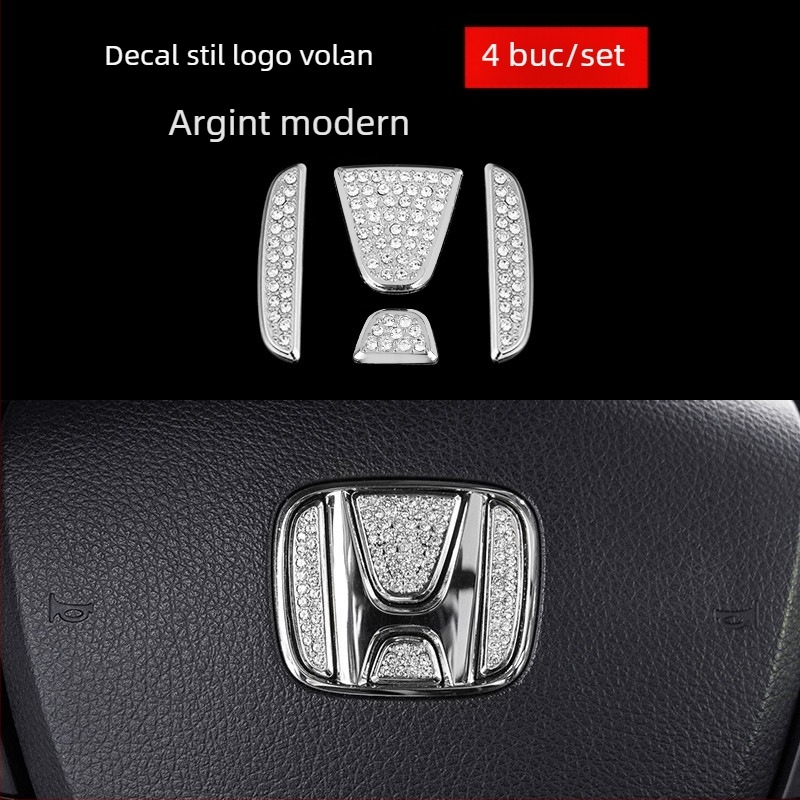 Compatibil cu Civic de a 10-a generație: inel decorativ pentru butonul de climatizare și patch pentru consola centrală; metal; nepersonalizat
