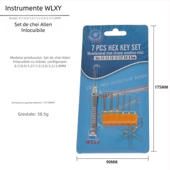Set mic de chei hexagonale întărite, cu cap hexagonal intern, din oțel cu carbon înalt