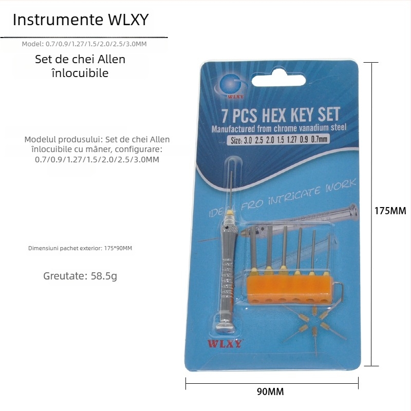 Set mic de chei hexagonale întărite, cu cap hexagonal intern, din oțel cu carbon înalt