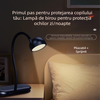 Lampă de birou cu protecție pentru ochi, cu două surse de lumină, portabilă, baterie litiu încorporată, abajur din ABS, pentru studiu și lectură.