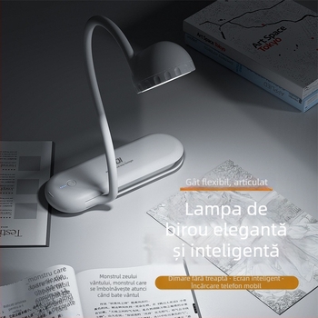 Lampă de birou cu protecție pentru ochi, cu două surse de lumină, portabilă, baterie litiu încorporată, abajur din ABS, pentru studiu și lectură.