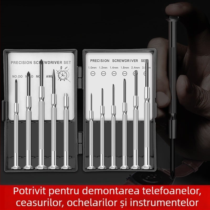 Set de șurubelnițe pentru ceasuri cu vârfuri în cruce și plate, oțel carbon de înaltă duritate, pentru reparații și demontaj ceasuri