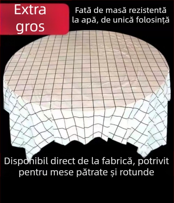 Feță de masă de unică folosință din plastic, extra groasă, cu model carouri, impermeabilă și rezistentă la ulei, personalizabilă cu logo