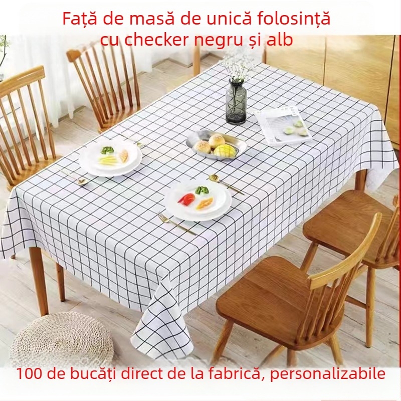 Feță de masă de unică folosință din plastic, extra groasă, cu model carouri, impermeabilă și rezistentă la ulei, personalizabilă cu logo