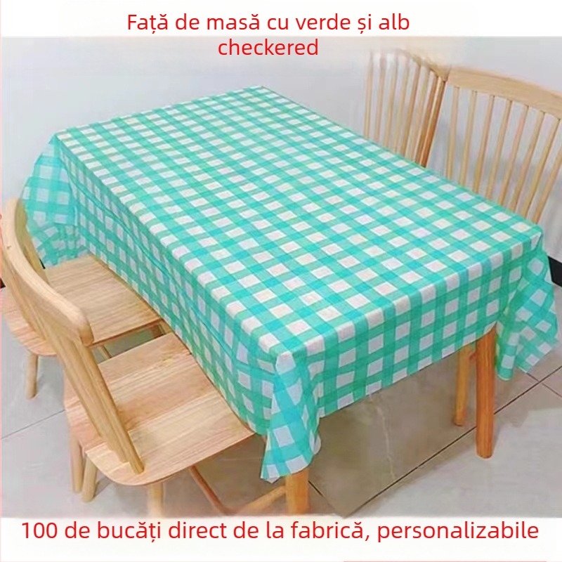 Feță de masă de unică folosință din plastic, extra groasă, cu model carouri, impermeabilă și rezistentă la ulei, personalizabilă cu logo