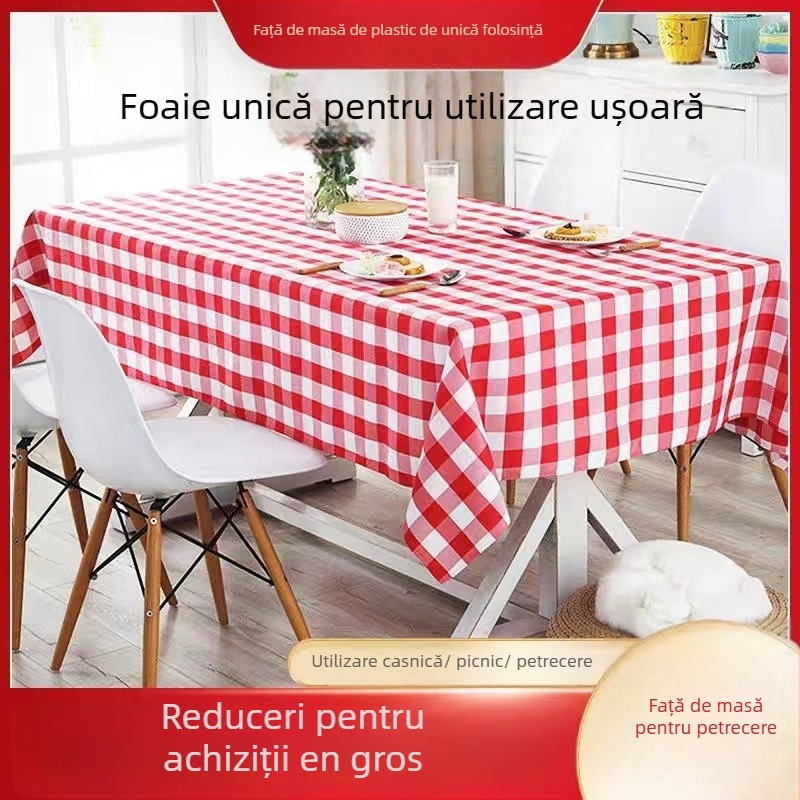 Feță de masă de unică folosință din plastic, extra groasă, cu model carouri, impermeabilă și rezistentă la ulei, personalizabilă cu logo