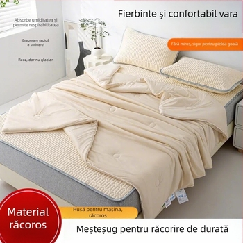 Covoraș de pat din viscoză (ice silk), saltea răcoroasă pliabilă pentru cămine studențești, țesătură imprimată, stil modern simplu