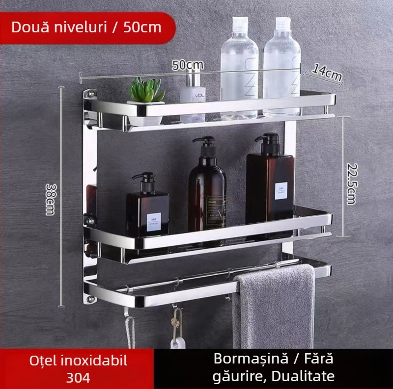 Raft de prosoape pe perete, 1 nivel, oțel inoxidabil 304, montaj fără găuri, capacitate de peste 10 lb