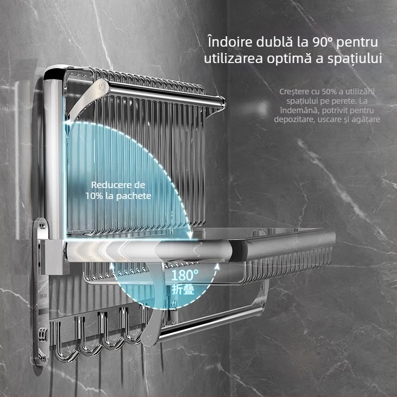 Raft de prosoape pe perete, 1 nivel, oțel inoxidabil 304, montaj fără găuri, capacitate de peste 10 lb