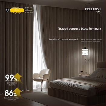 Cortină dublu-față din imitație de cânepă pentru dormitor – crem, montaj fără găuri, gata pentru închiriere, pentru ferestre mici