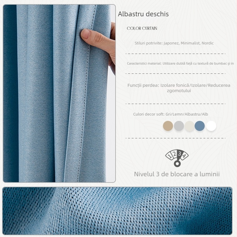 Cortină dublu-față din imitație de cânepă pentru dormitor – crem, montaj fără găuri, gata pentru închiriere, pentru ferestre mici