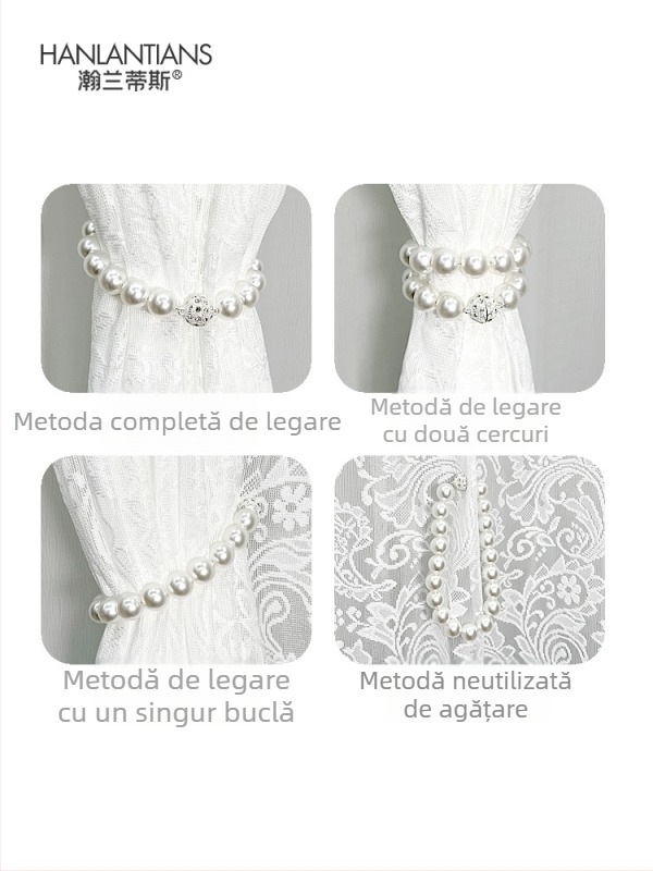 Curele de prindere pentru perdea cu decor magnetic și perle din rhinestone, material țesut, stil simplu și modern