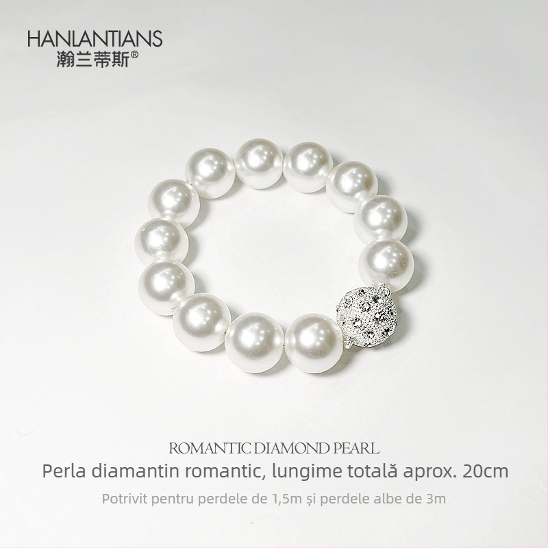 Curele de prindere pentru perdea cu decor magnetic și perle din rhinestone, material țesut, stil simplu și modern