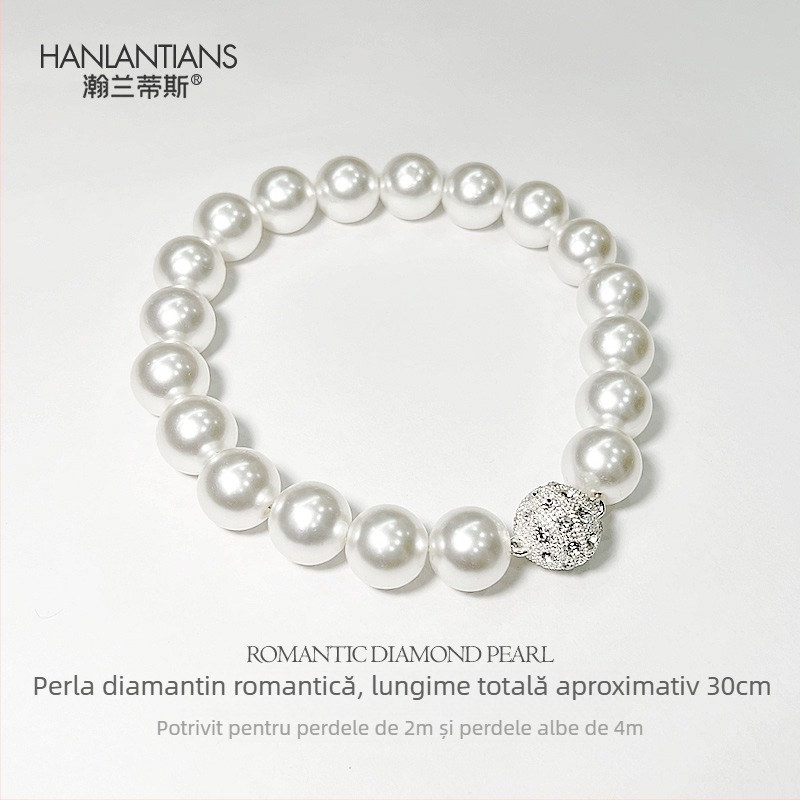 Curele de prindere pentru perdea cu decor magnetic și perle din rhinestone, material țesut, stil simplu și modern