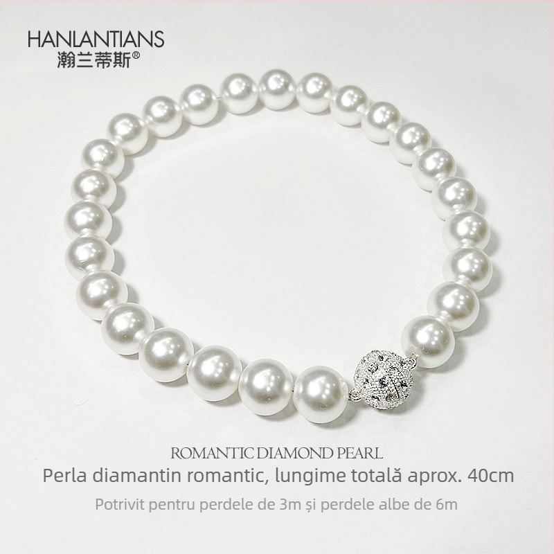 Curele de prindere pentru perdea cu decor magnetic și perle din rhinestone, material țesut, stil simplu și modern