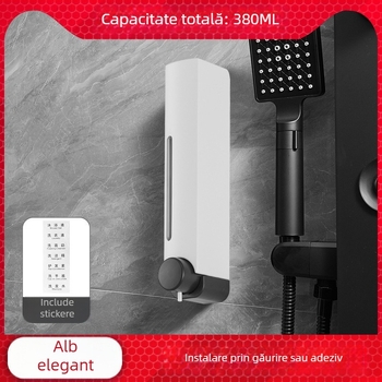 Dozator de săpun montat pe perete, fără cuie, funcție apăsare, ABS, finisaj oxidat, stil modern minimalist